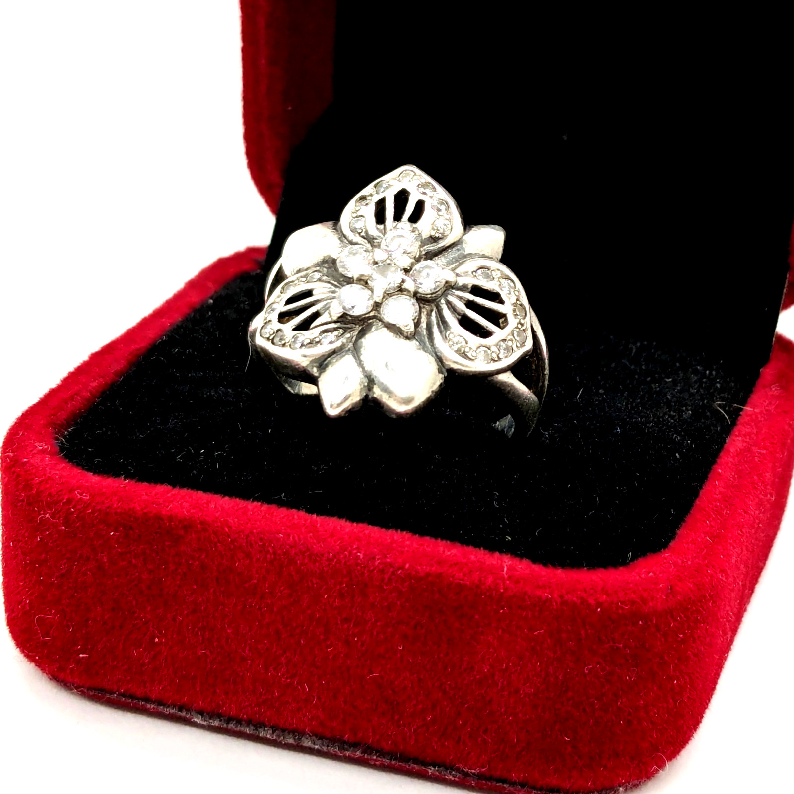 Vintage Luxury RING Silver 925 FLOWER with Bright Stones-size: 8US (17.7mm)| #14