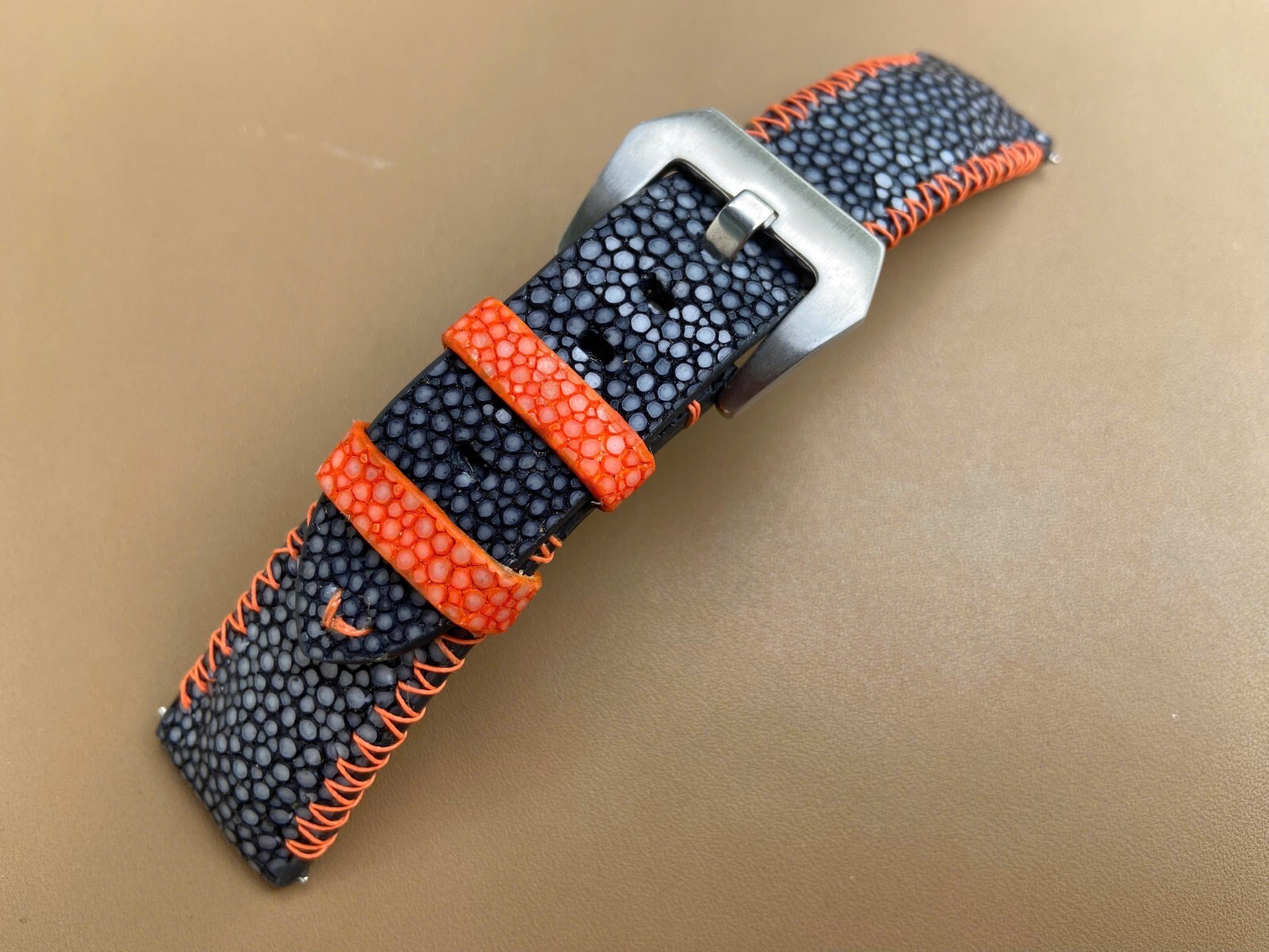 Black Stingray Leather Watch Strap Band, Size 18mm 20mm 21mm 22mm 24mm 26mm