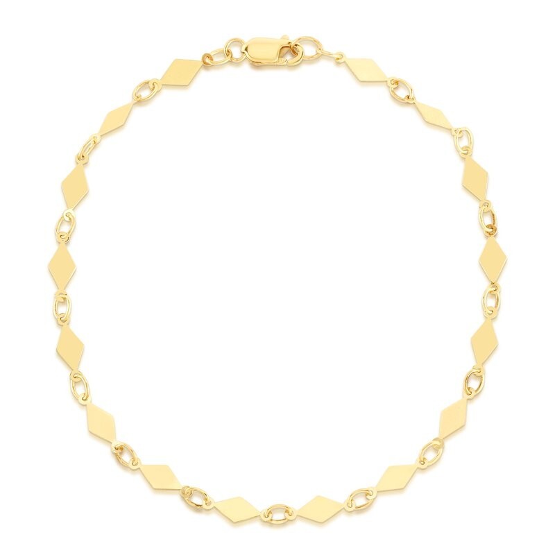 Diamond Shape Kite Mirror Chain Bracelet Ankle Anklet Real Solid 14K Yellow Gold