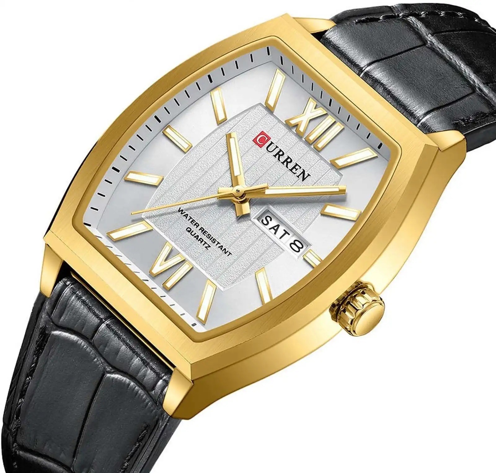 Curren Men’s Quartz Watch Gold Case Black Leather Day Date 3ATM 8478