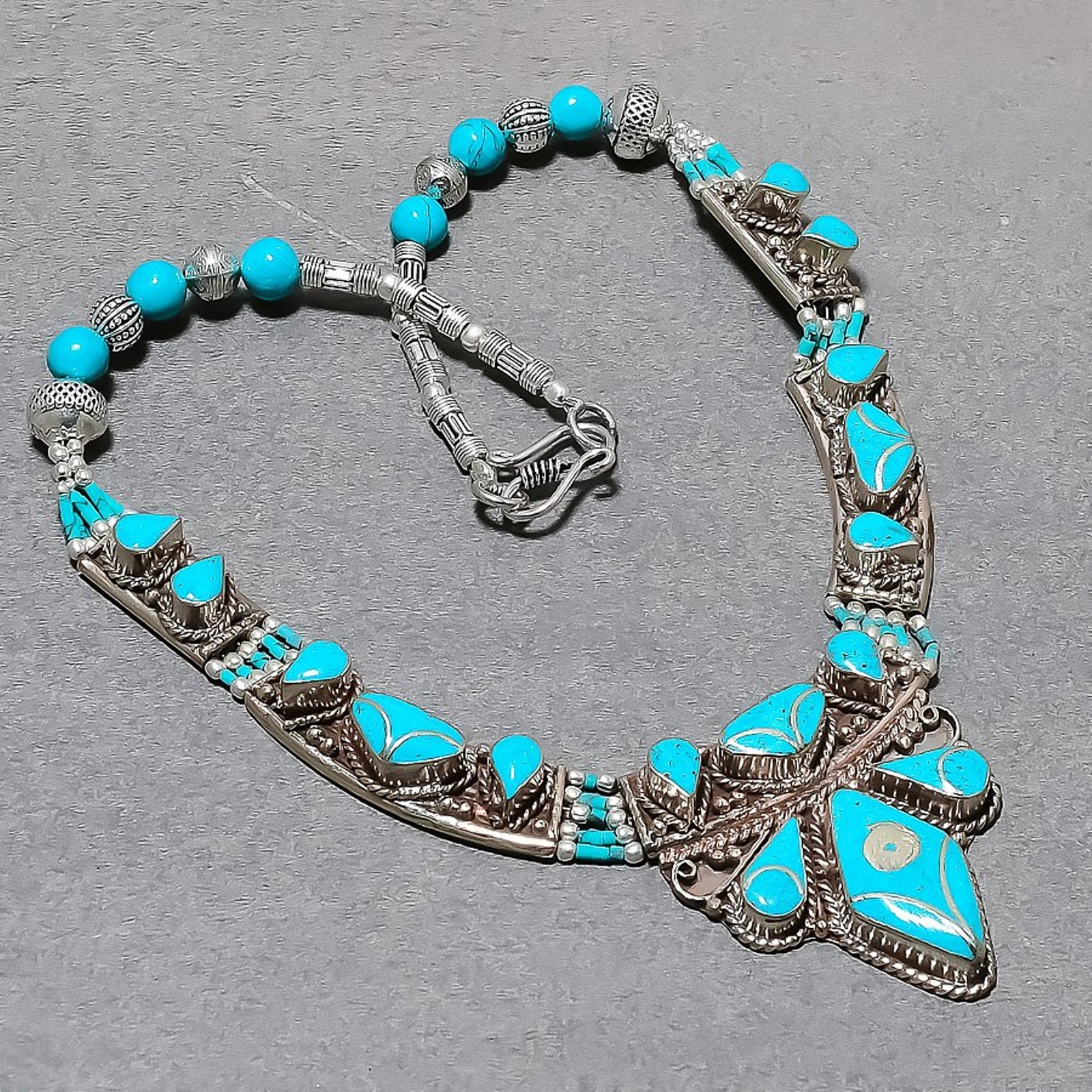 Turquoise Handmade Necklace Nepalese Bahamas Tibetan Boho Nepali Jewelry 18″ N94