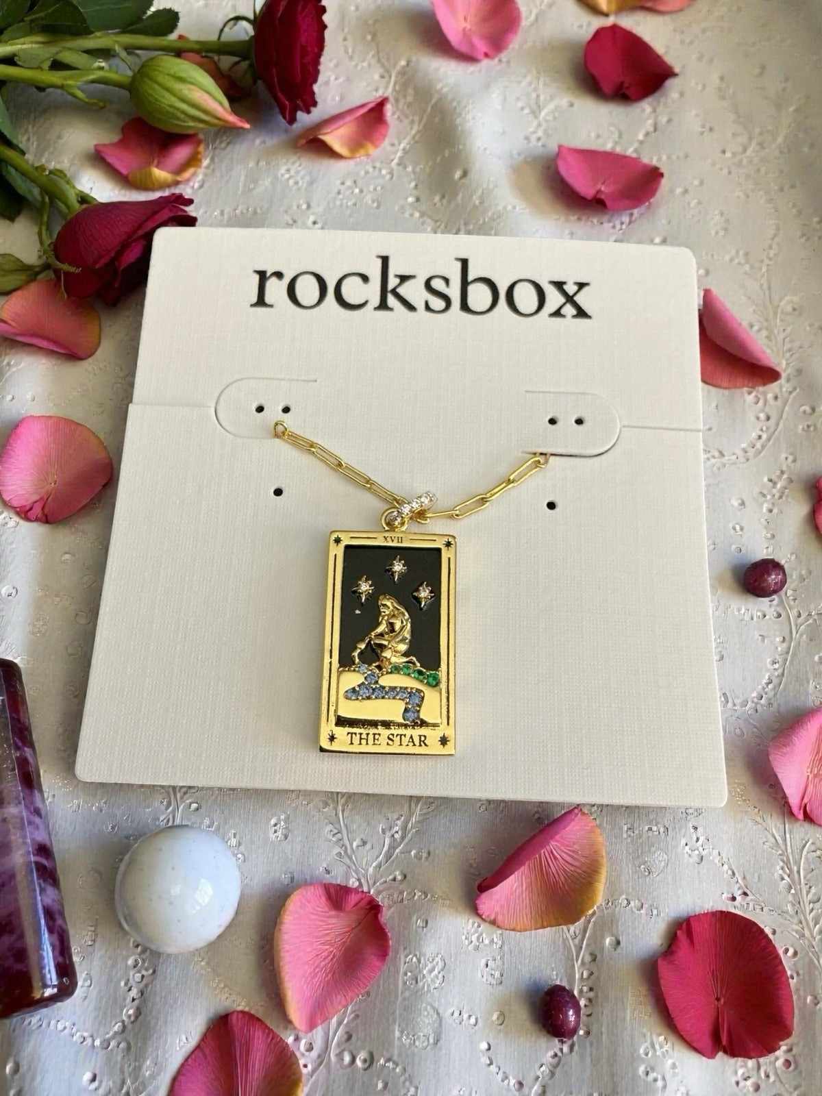 Rocksbox Tarot Card Necklace “The Star” Gold Tone Pendant Astrology zodiac ￼NWT