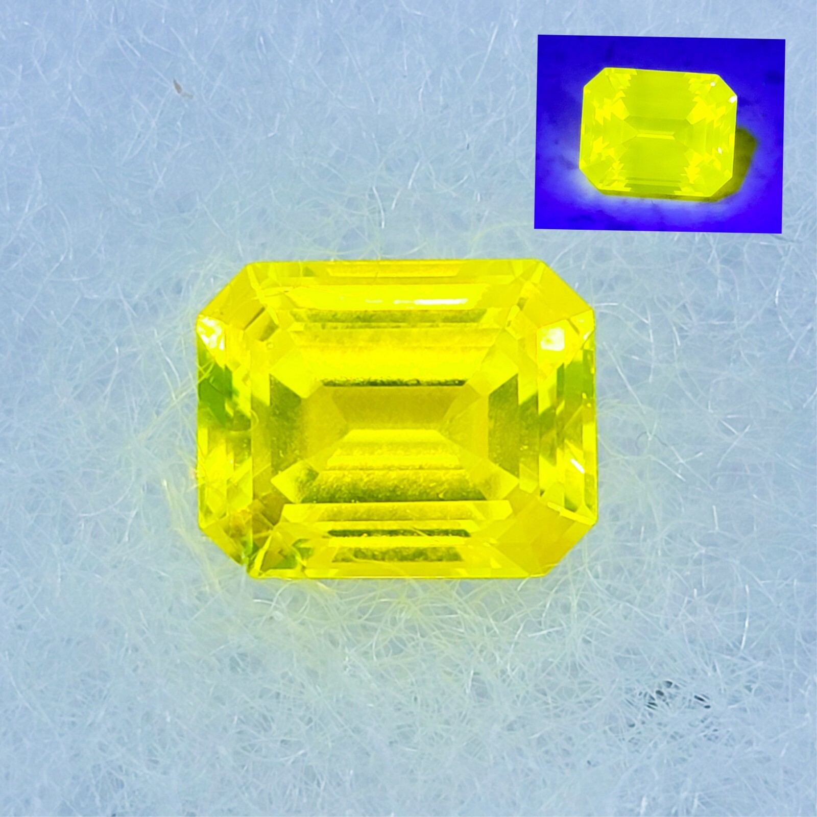 UV Yellow YAG Yttrium Aluminum Garnet 4ct Fluorescent Emerald Cut Gem 10x8mm