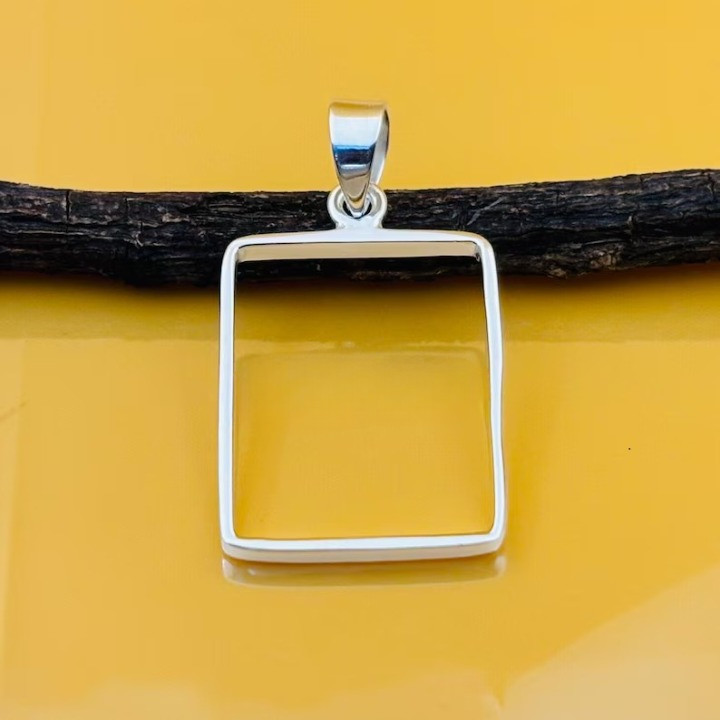 925 Sterling Silver 10x14mm Rectangle Open Bezel Pendant Setting Jewelry