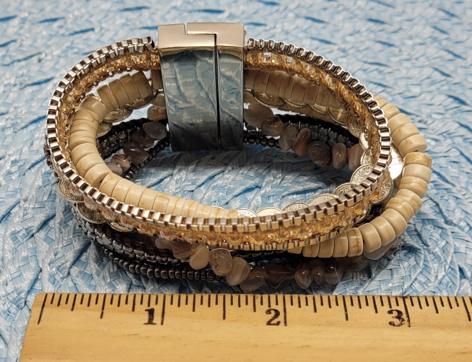 Victoria Emerson Natural Beaded Wrap Cuff Bracelet Multi Strand, Layered Magnet