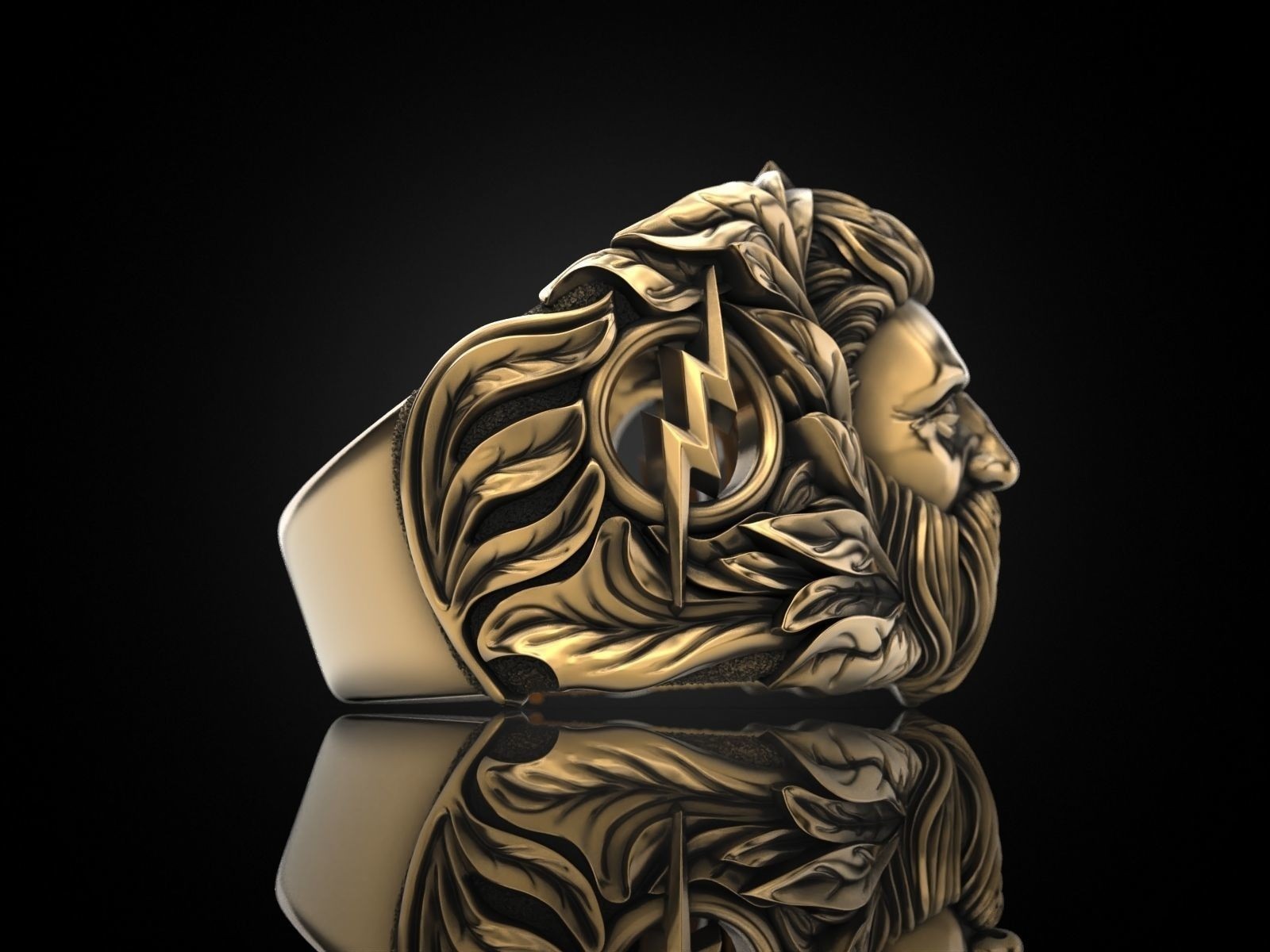 Oxidized Men’s God Zeus & Lightning Gothic 925 Sterling Silver Statement Rings