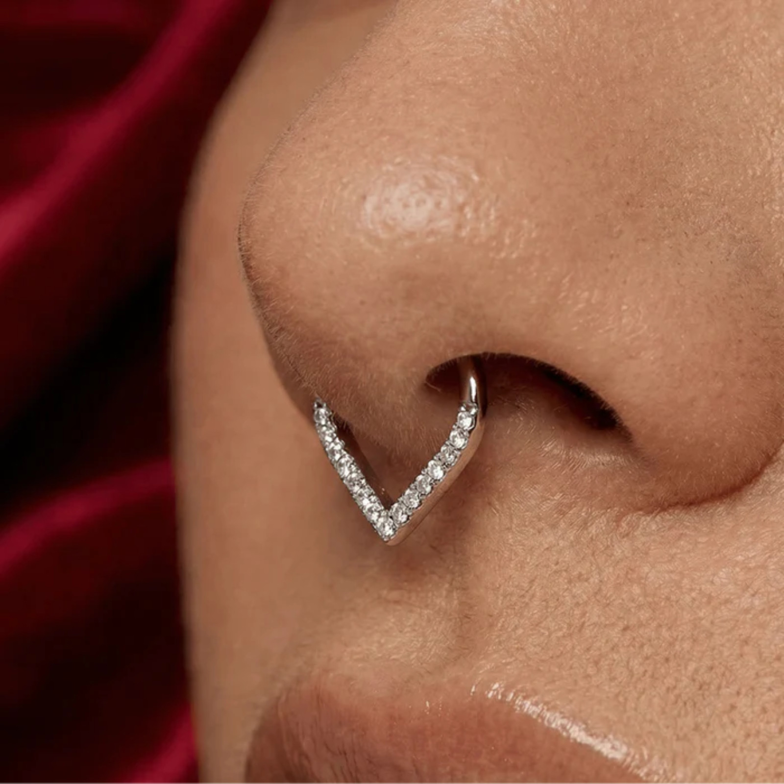G23 Titanium CZ V Shape Hinged Segment Clicker Ring Septum Nose Cartilage