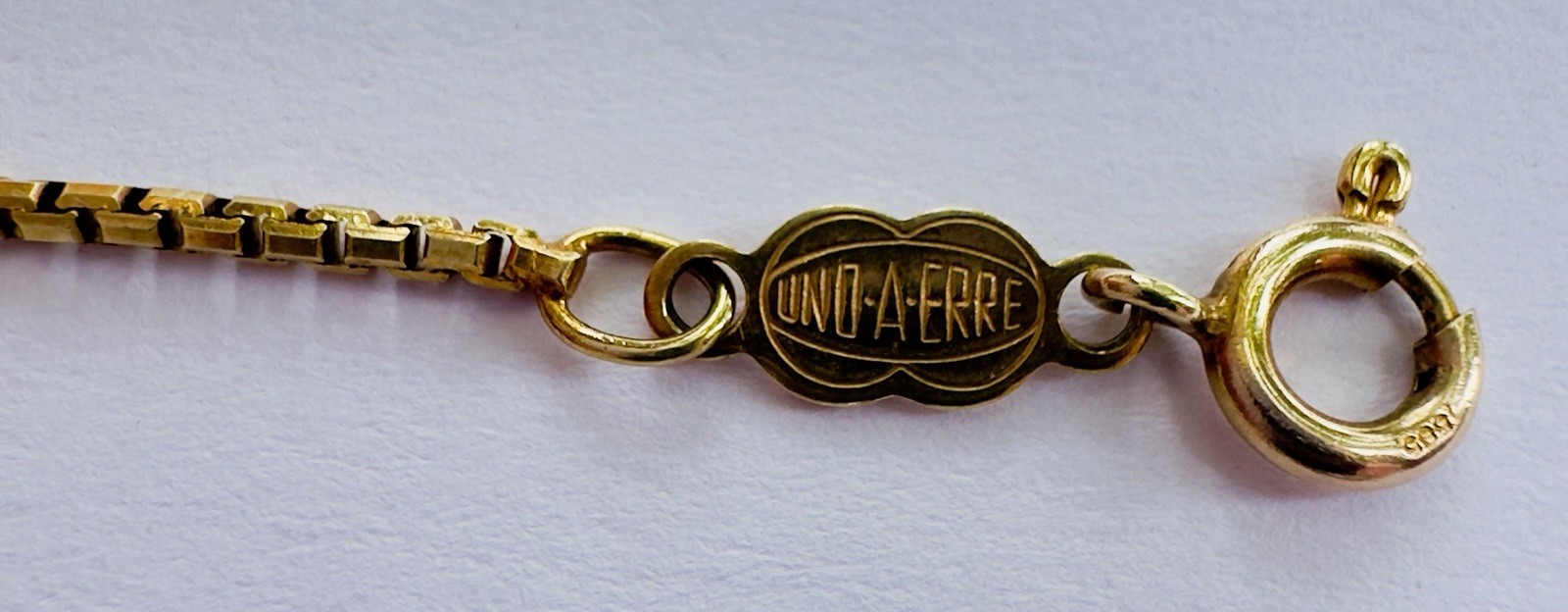 VtgUnisex 14K gold Box Chain bracelet Italy UnoArre just over 9” L, 3.4g tested