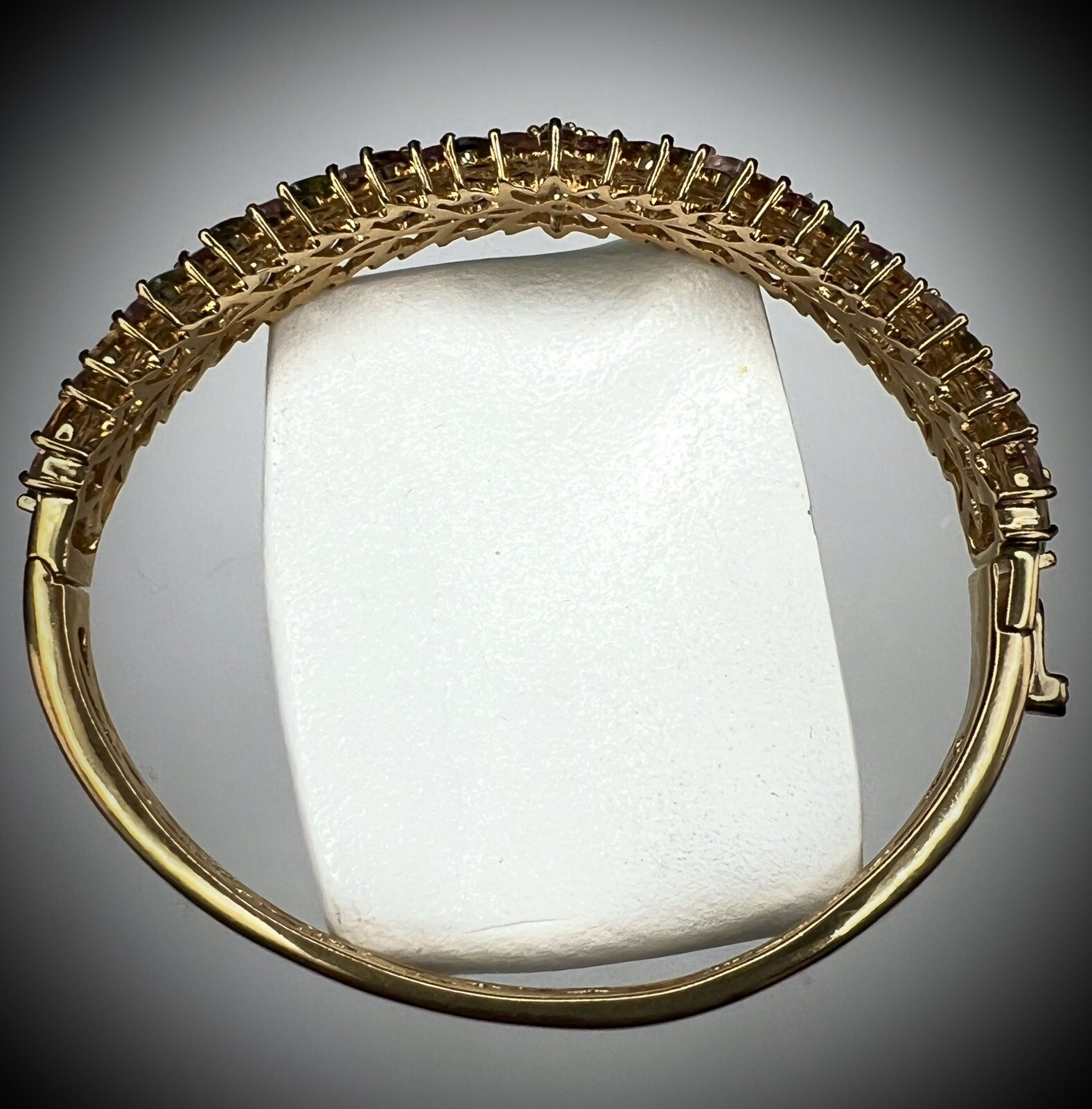 Multi-Tourmaline Bangle Bracelet in Yellow Gold Over Sterling Silver 6.50 In NEW