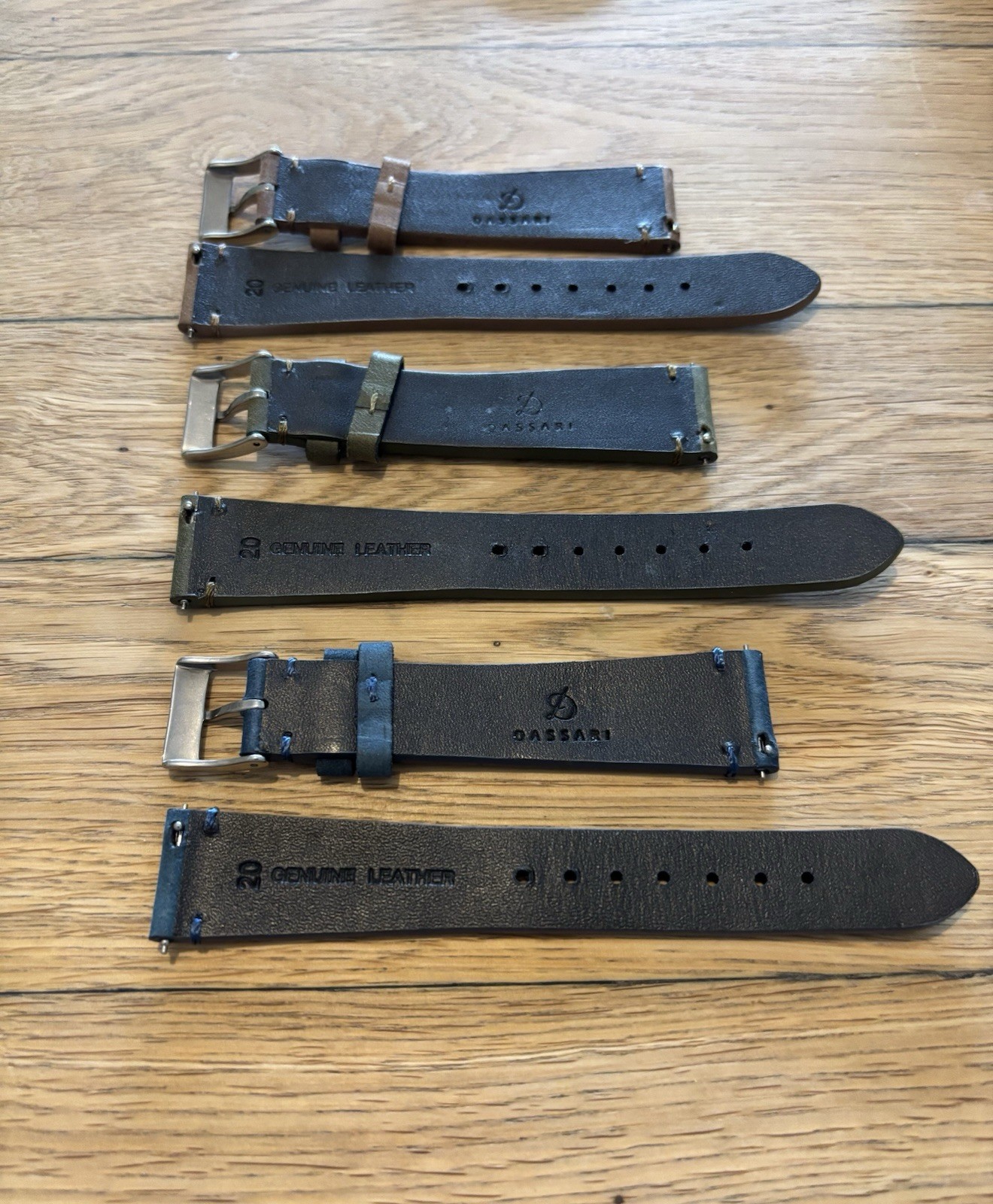 Lot of 20mm Dassari Oiled Nubuck Watch Straps, Brown Green & Blue