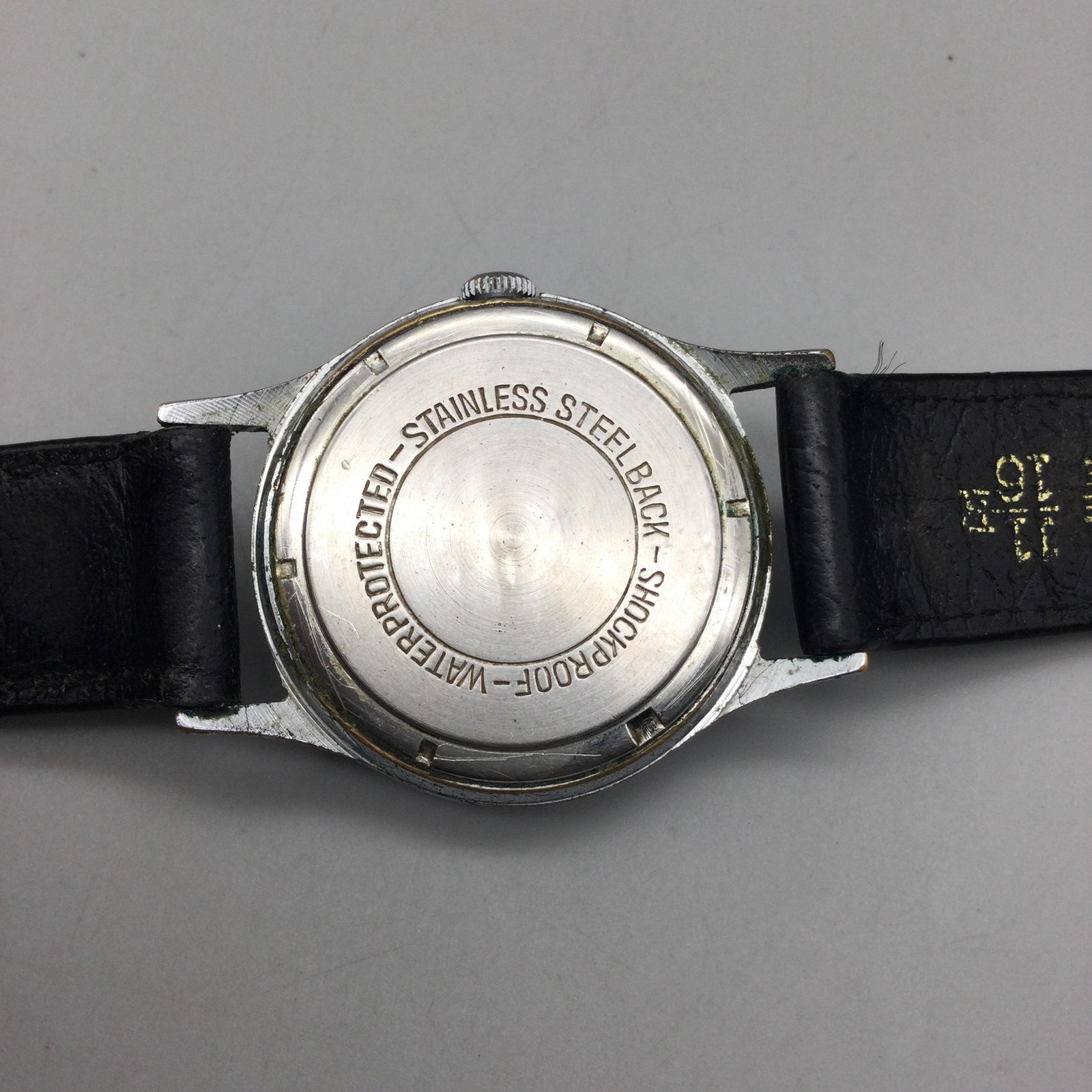 Vintage Tollet Mens Watch 32mm Cream Dial Silver Tone Black Leather Manual Wind
