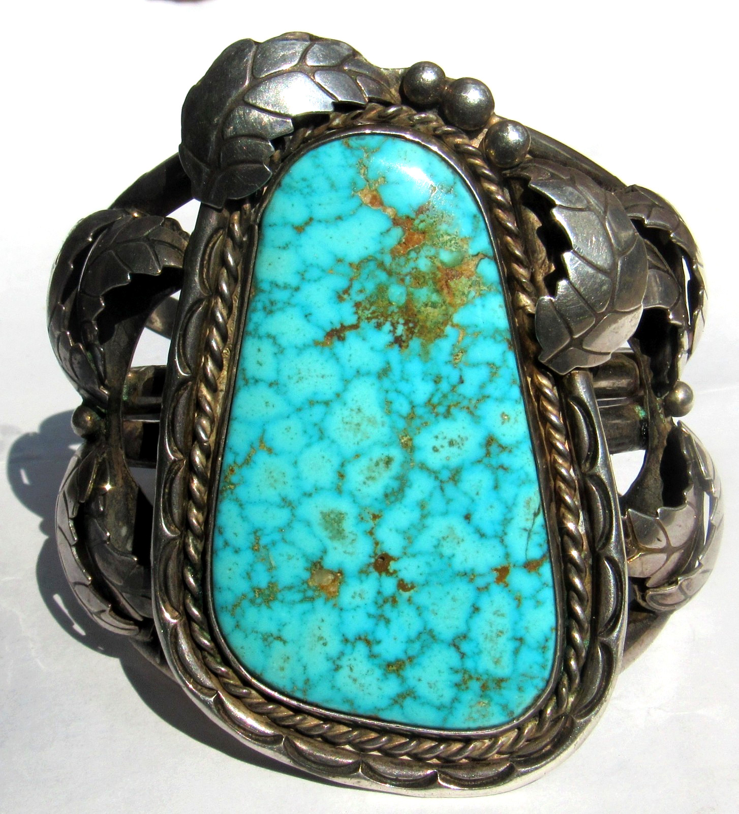 HUGE Navajo 133 GRAM B Shash NUMBER 8 Turquoise Sterling Bracelet CUFF Nat. AMER