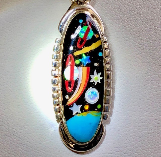 STUNNING NASA Opal Turquoise Gemstone Space Travel Pendant Sterling Astronaut