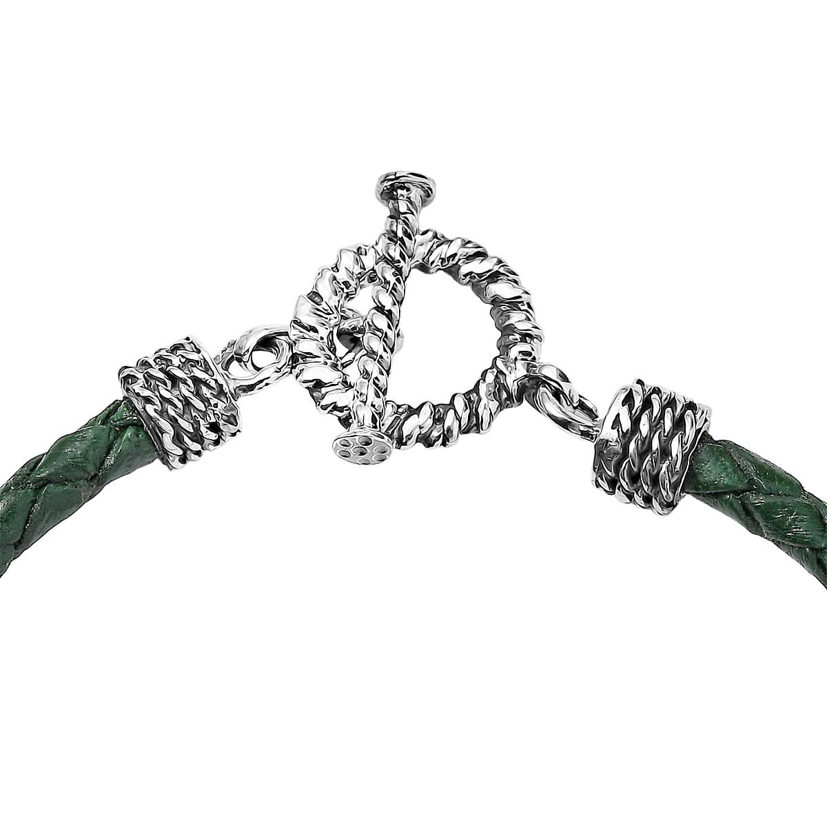 Leather Cord Bracelet Black Oxidized Sterling Silver (7.25 In) Black Brown Green
