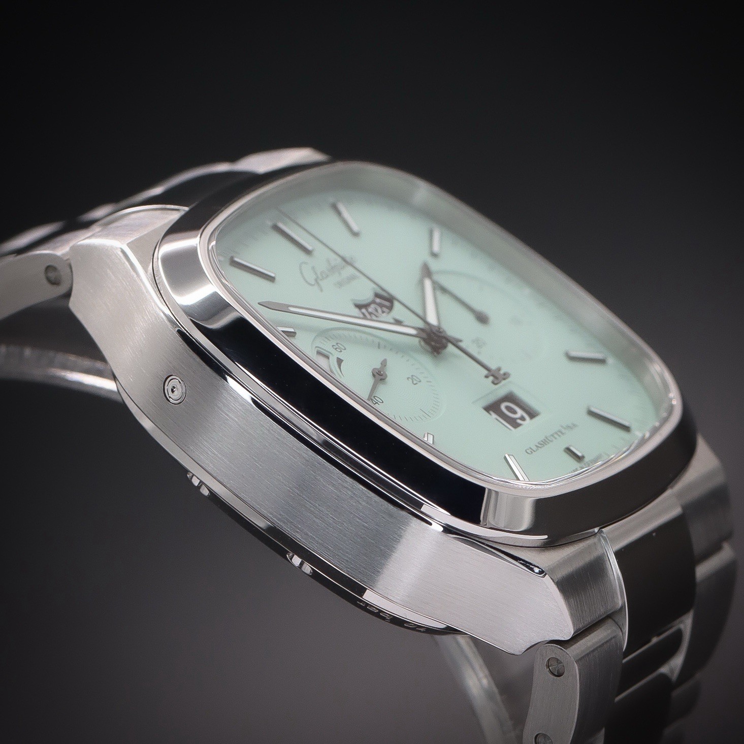 GLASHÜTTE Seventies Chrono Panorama Date Turquoise 1-37-02-15-02-70 Full Set