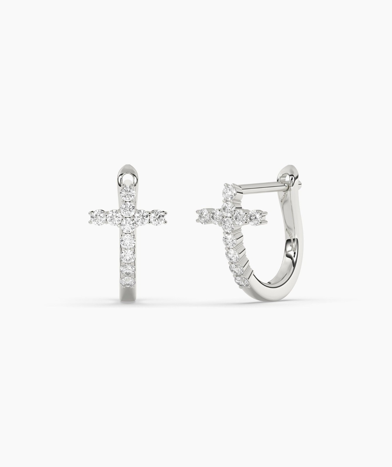 Round Cut Lab Grown Diamond 14K Solid Gold Cross Huggie Hoop Earrings For Woman
