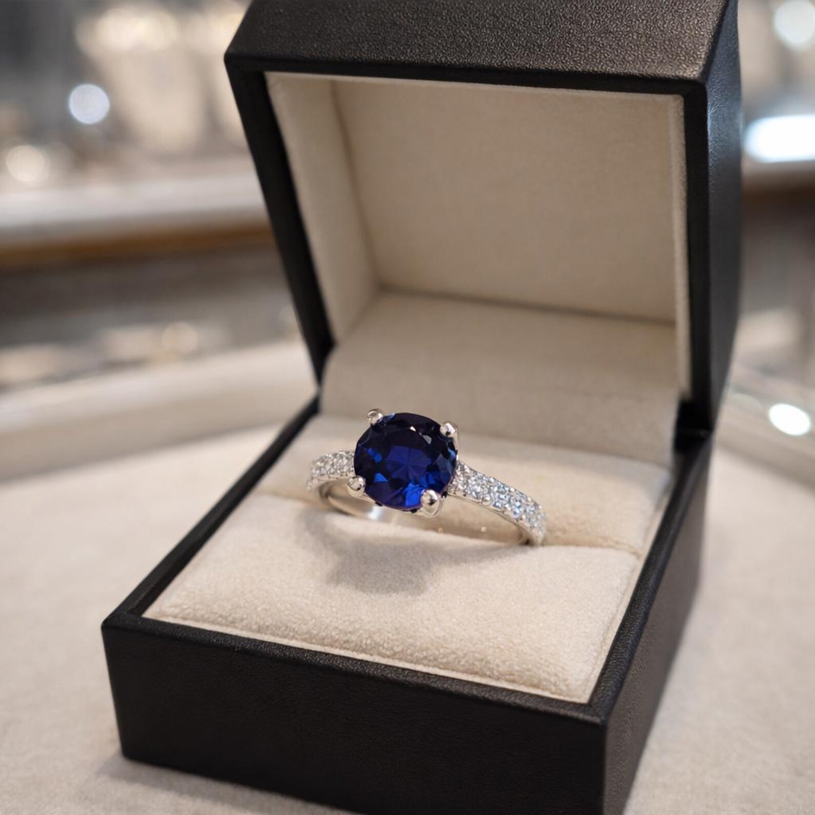 2.38 Ct Round Cut Natural Sapphire Diamond Wedding Ring 14K Solid White Gold 6