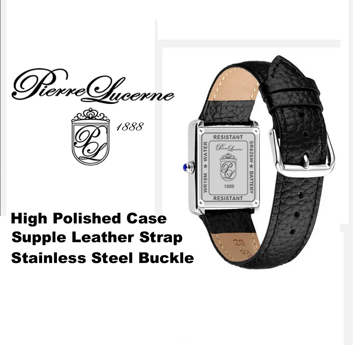 NICE Pierre Lucerne 1888 Vintage Tank Style Swiss Inspired Mens Watch Blk Band