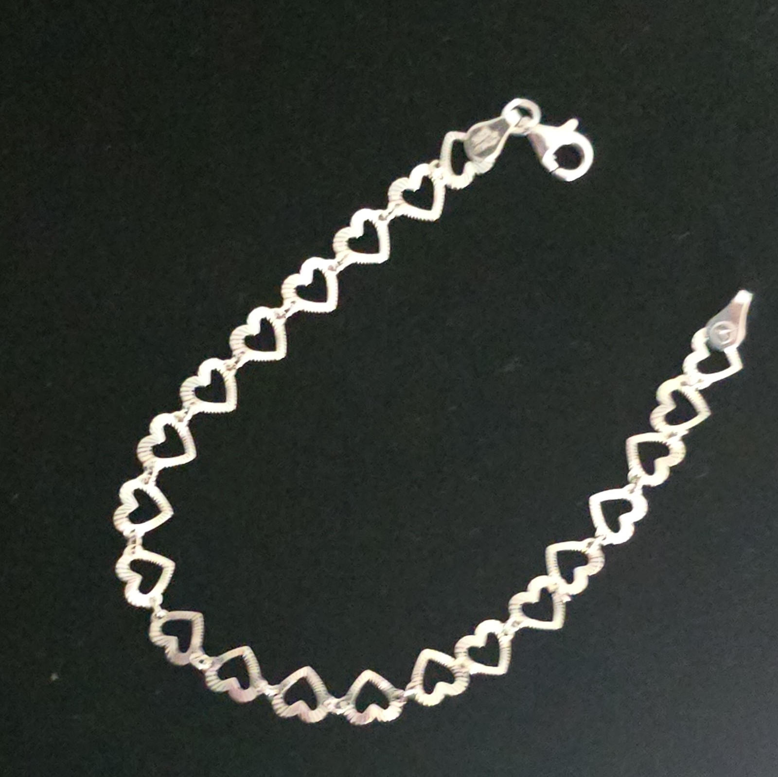 Italian 925 Sterling Silver Heart Link Chain Bracelet 8in