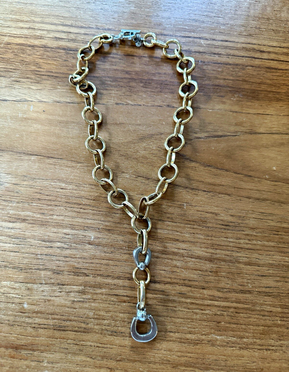 Ann Taylor Two-Tone Gold/Silver Oval Link Chain necklace w Horseshoe Charm