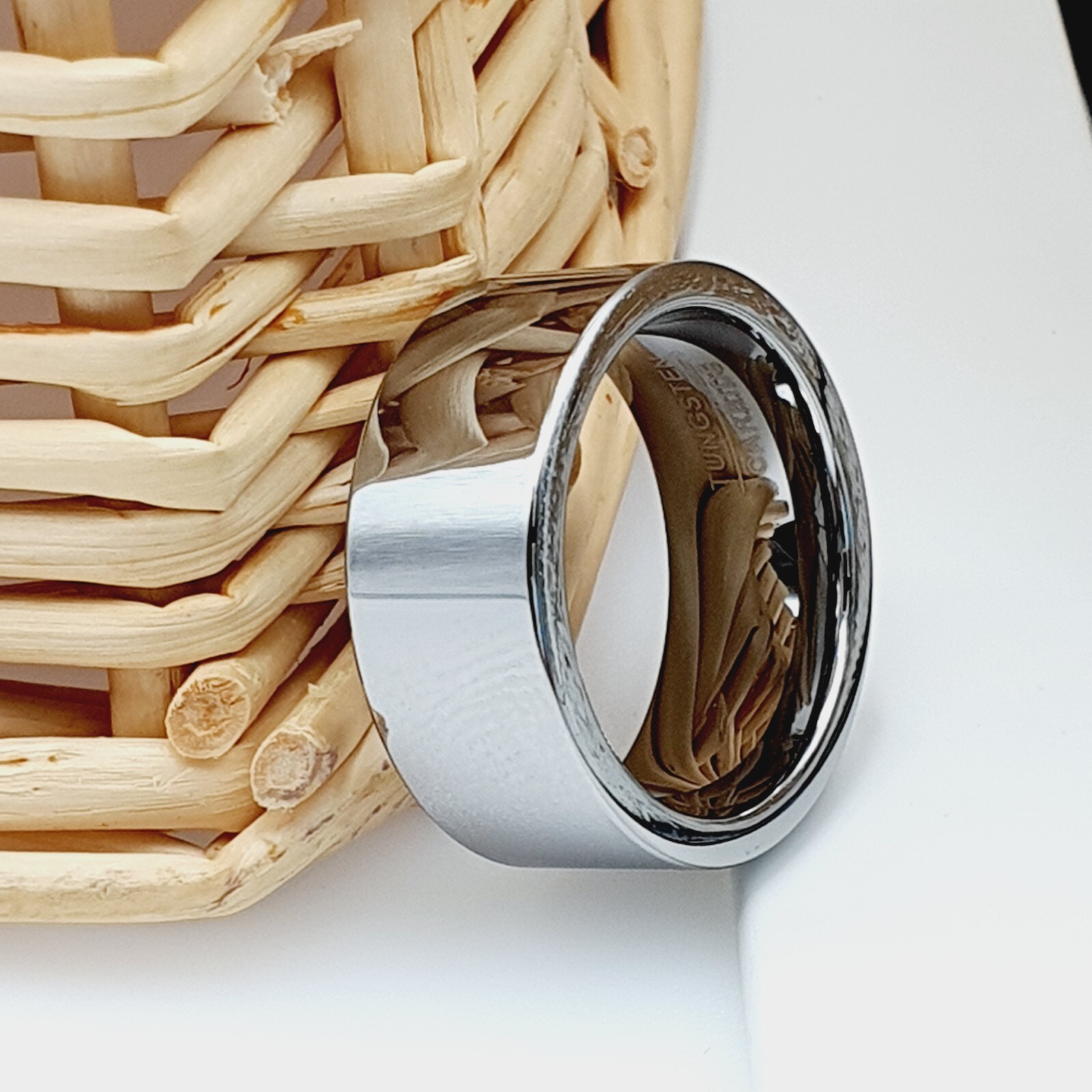 Polished Pipe Cut Tungsten Wedding Band Anniversary Promise Ring Men’s Ring Band