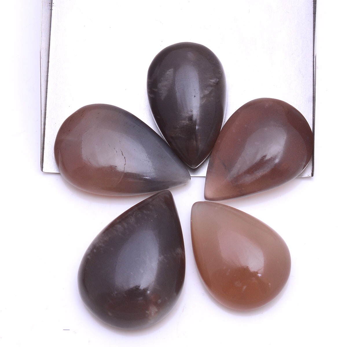 5 Pcs Natural Peach Moonstone 25mm-29mm Pear Cabochon Glossy Loose Gemstones Lot