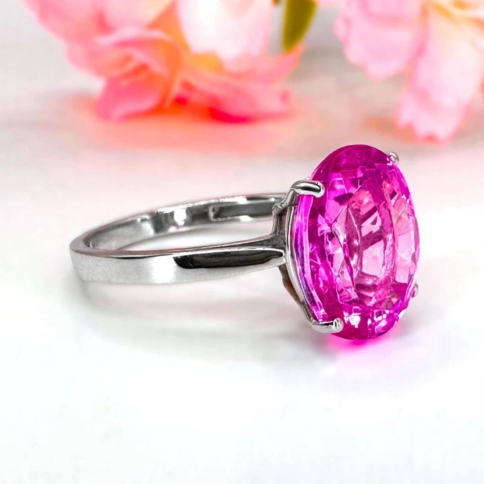 12 Ct Stone Natural Certified Pink Sapphire Oval Cut Ring 925 Silver Ring Size 9