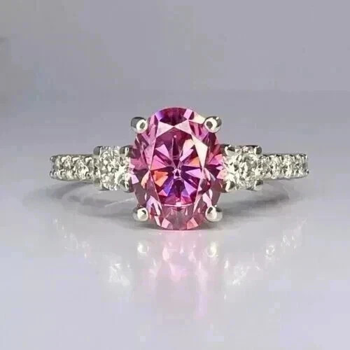 5.85 Ct Natural Pink Sapphire Diamond Bridal Wedding Ring 14K Real White Gold 7
