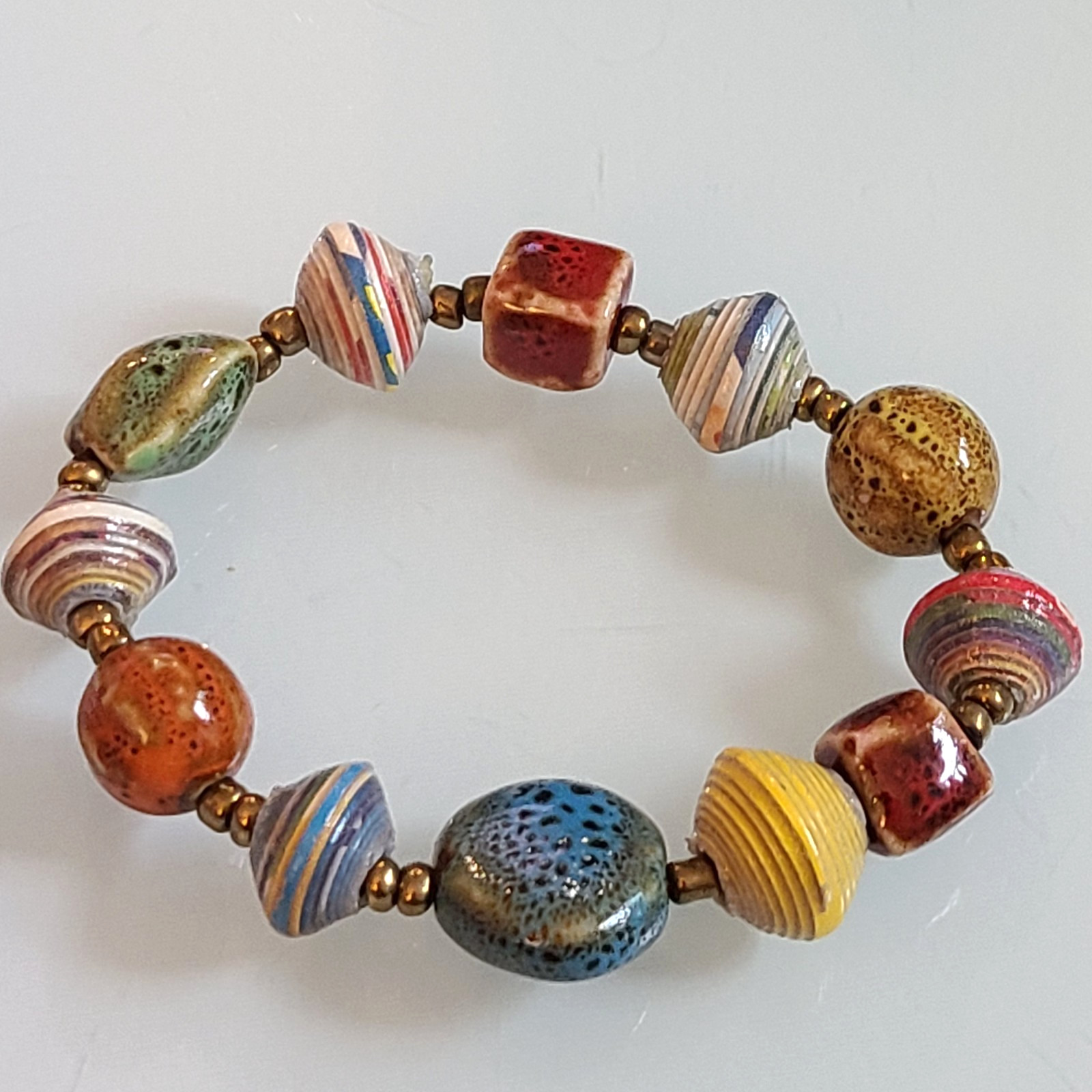 Artisan Mixed-Media Stretch Bracelet MULTICOLORS RED BLUE BROWN YELLOW