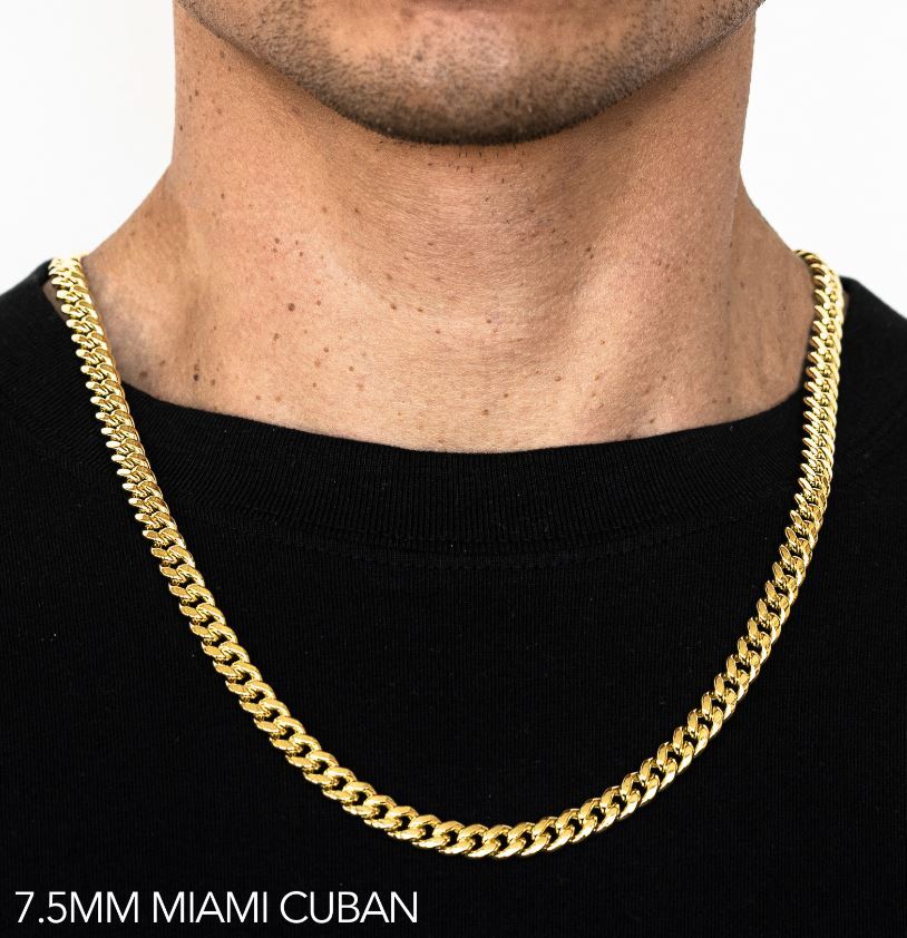 10k Yellow Gold 3mm-7.5mm Miami Cuban Chain Necklace Bracelet Size 7″-30″ Hollow
