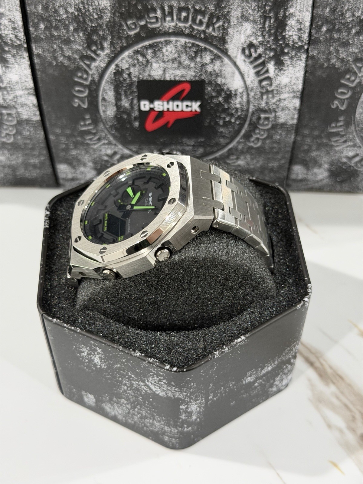 Casio GA-2100 G-Shock Watch – Sandblasted Silver Case Mod – Black Dial