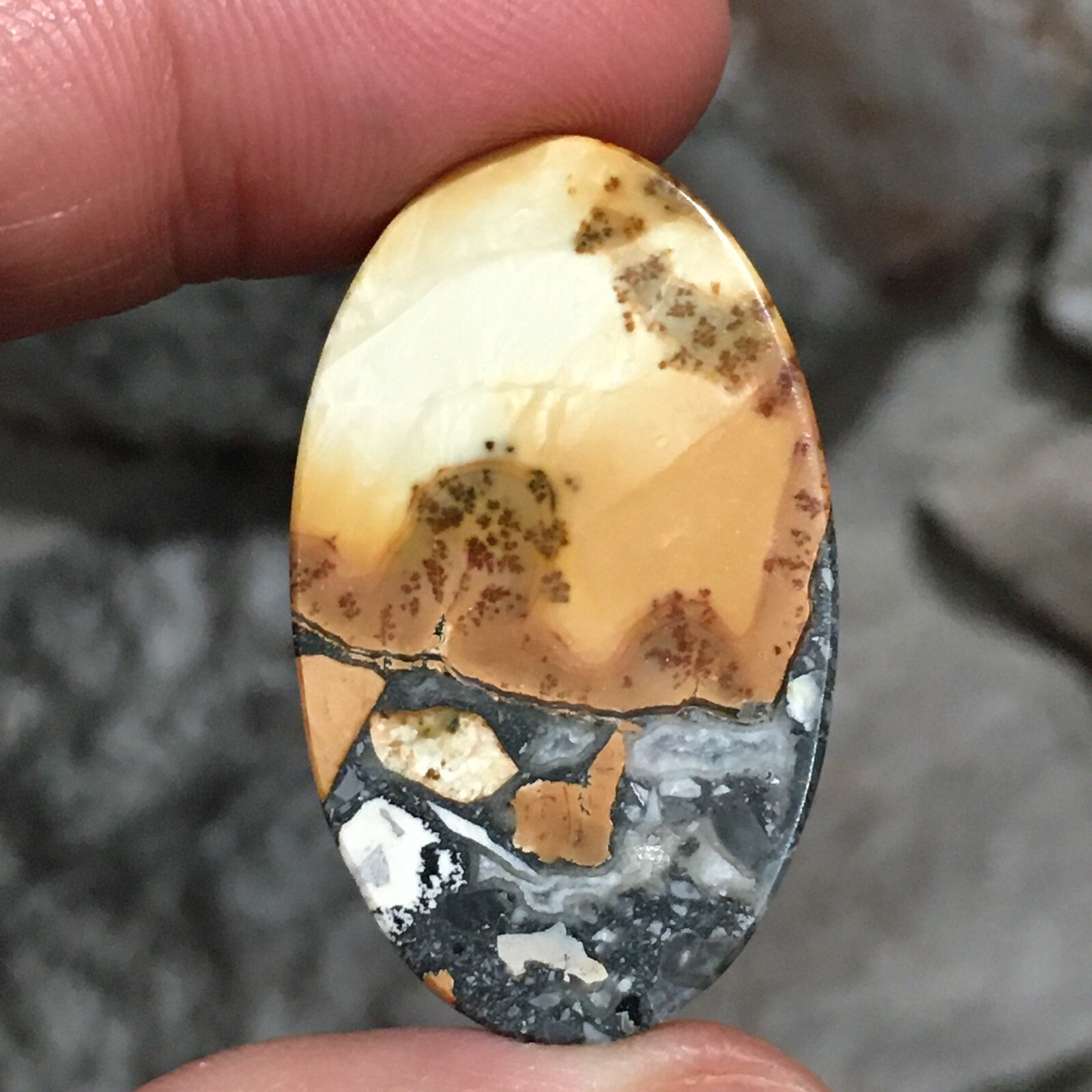 35.5×21.3×5.3mm Scenic Maligano Jasper Oval Cabochon Collectors Picture Stone