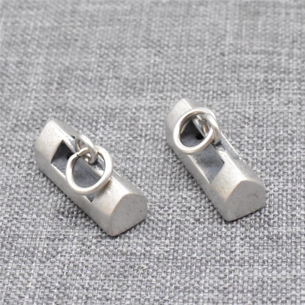 2pcs of 925 Sterling Silver Ancient Lock Charms 3D Chinese Hundred Family Lock