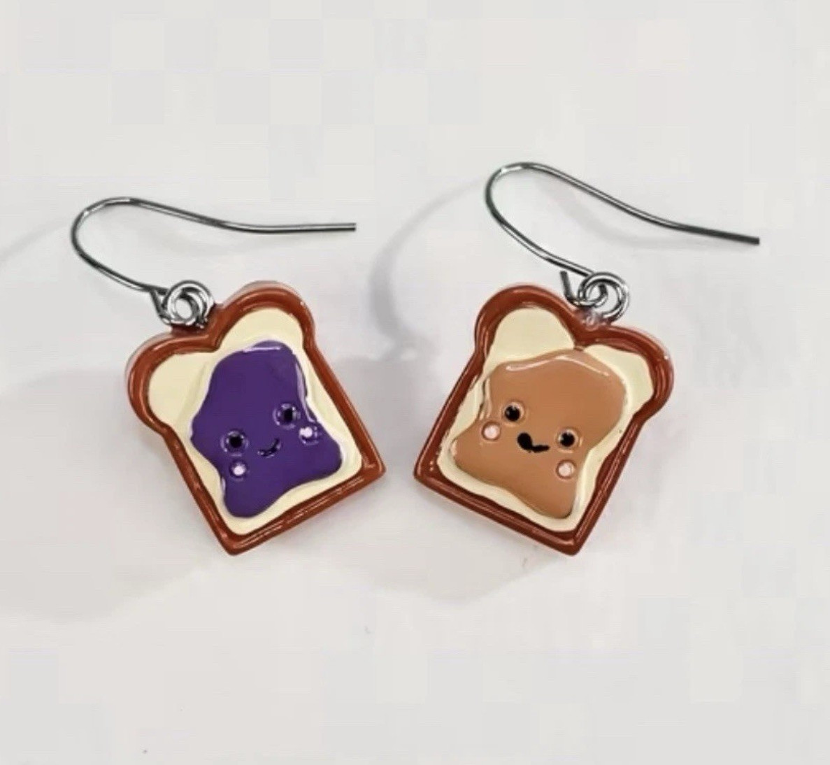 Toast w/ Jam PBJ Food & Drink Dangle/Drop Hook Earrings, Enamel Multicolor