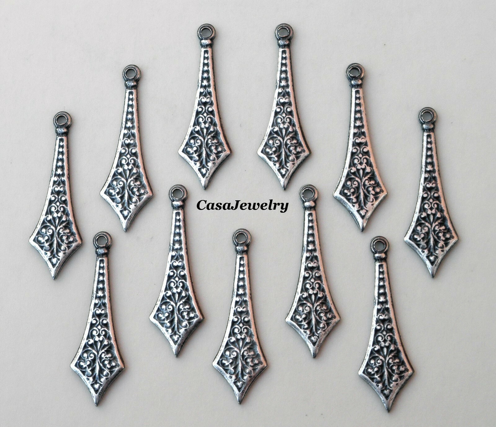 #0402 ANTIQUED STERLING SILVER PLATED EARRING DROP W/TOP HANG RING – 12 Pc Lot