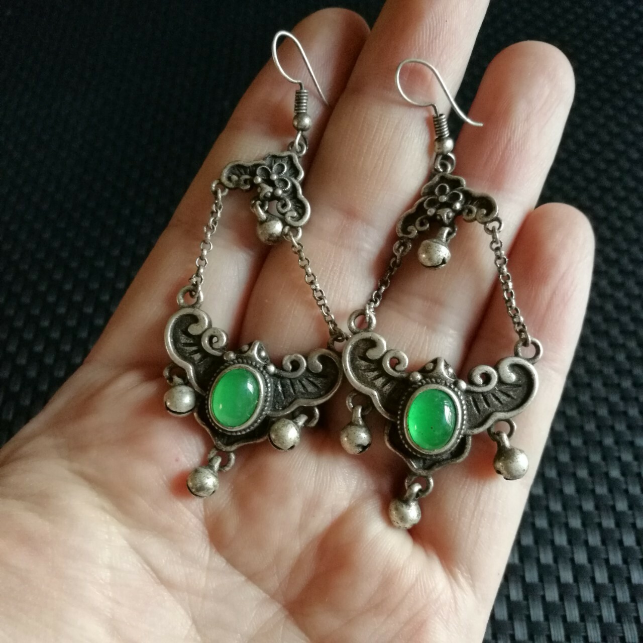 A Pair Old Silversmith Inlaid Old Jade Jade Butterfly Earrings Accessories