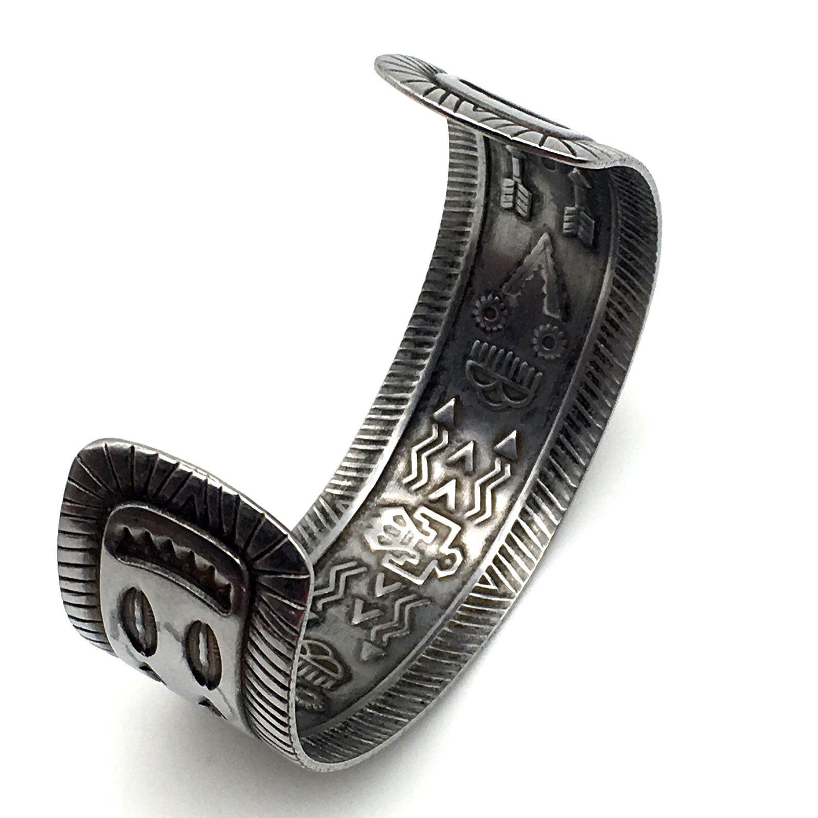 Vintage Southwestern Design Stamped Stainless Steel Cuff Bracelet Signed Japan