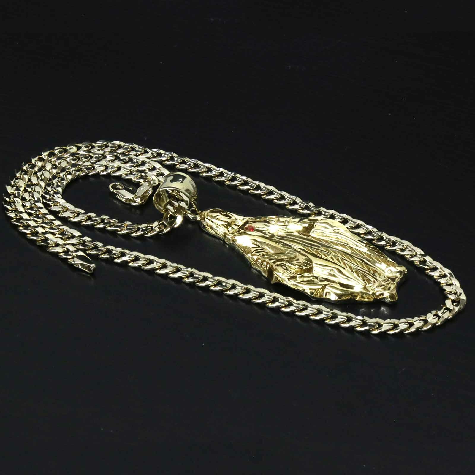 18k Gold Plated Virgin Mary Religious Pendant Cubic Zirconia 24″ Cuban Chain L