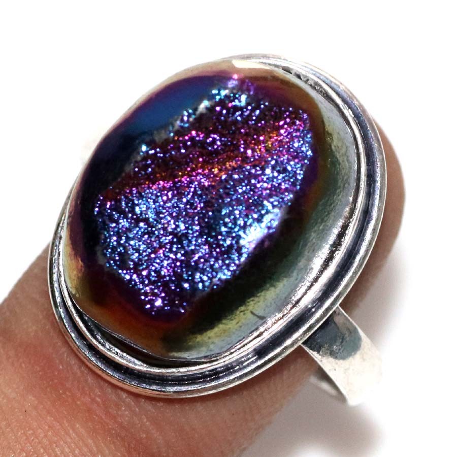 925 Silver Plated Titanium Druzy Ring US 9.5 Party Wear Design Fashion Sale JW