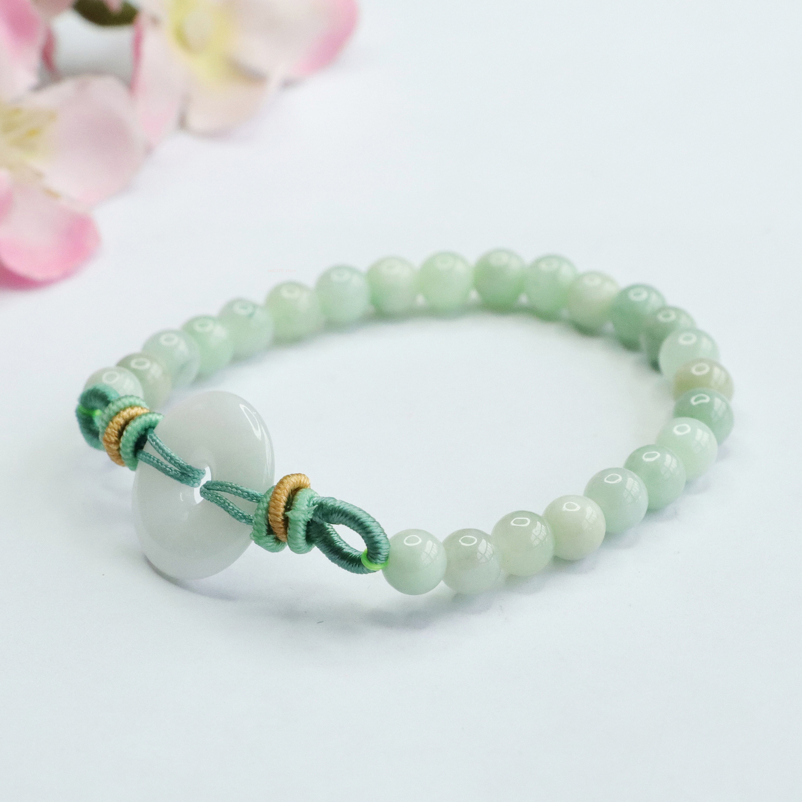 Natural A Grade Jadeite Beacelets Women’s 6mm Bead Jade Lucky Circle Bracelet