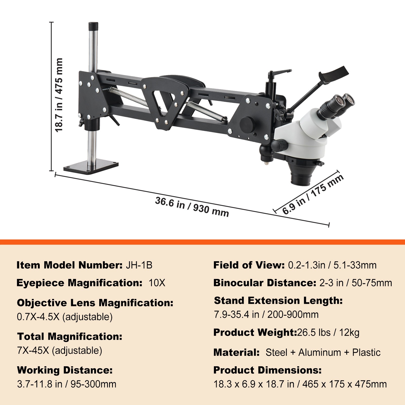 VEVOR Multi-Directional Microscope Spring Bracket Ball Vise Ring Light 7X-45X