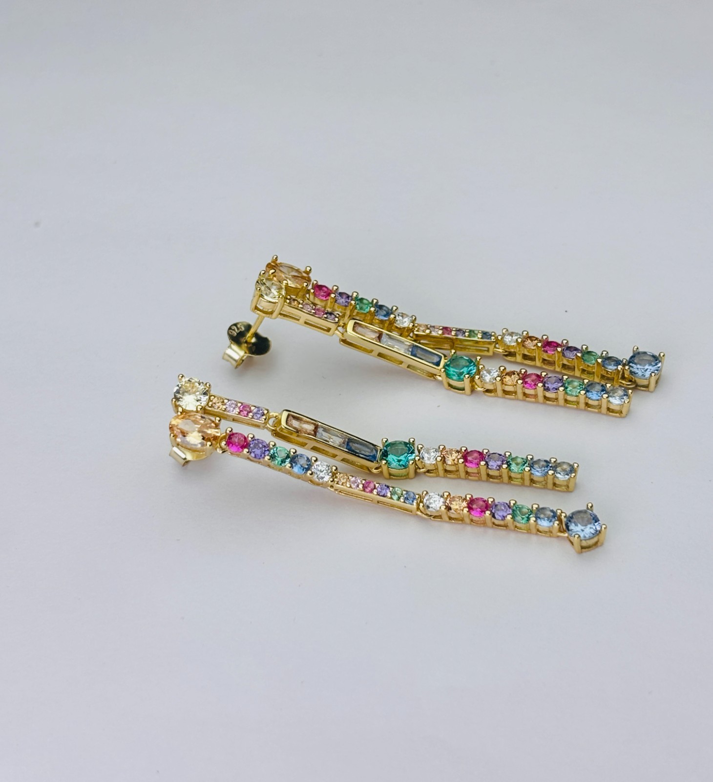 925 Silver Gold Plated Multi Color Earrings For Women