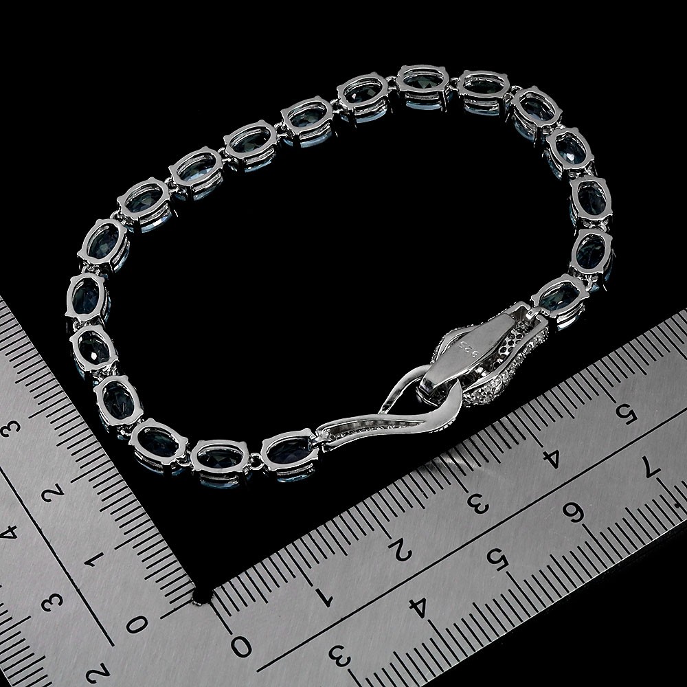 925 Sterling Silver Bracelet Oval Sky Blue Topaz 7x5mm Gemstone Jewelry 7inches