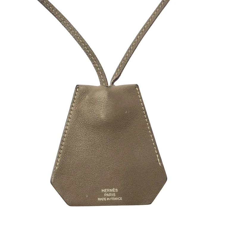 HERMES Leather Logo Crochet Necklace Unisex Brown Men Used