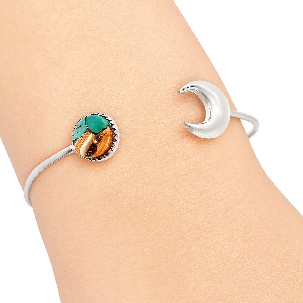 Crescent Moon – Spiny Oyster Turquoise 925 Silver Cuff Bangle Bracelet B-1046