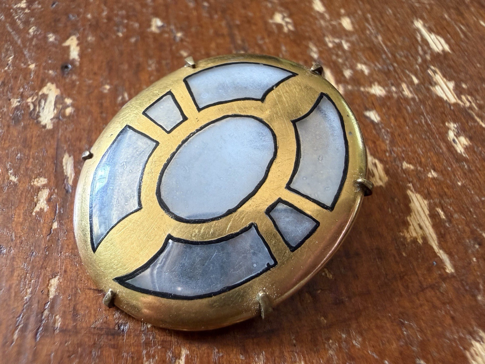 Antique C. 1910 Hand Painted MOP Brooch Nautical Life Preserver Oakland CA