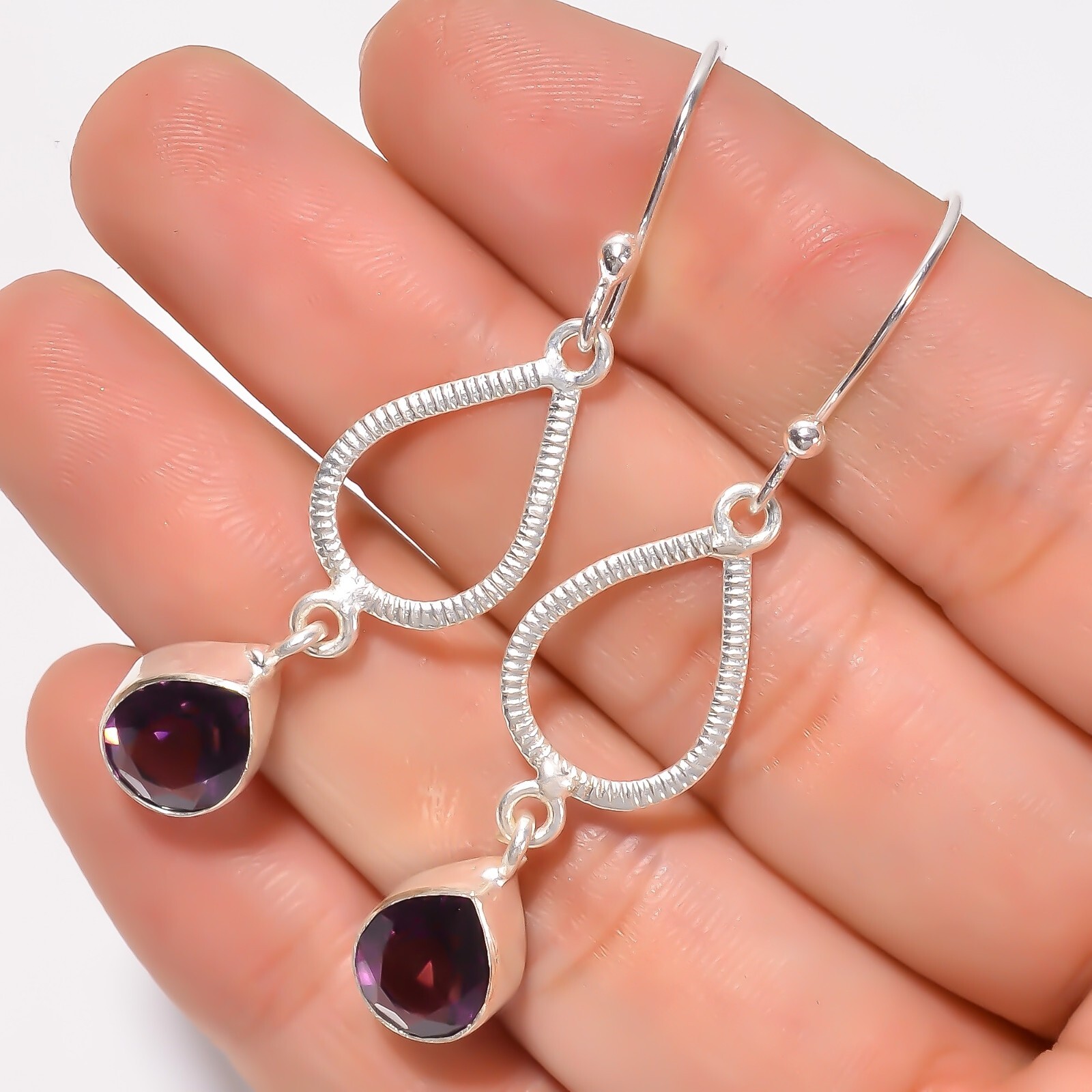Amethyst Gemstone Dangle Earrings 925 Silver Boho Jewelry 2.2″ For Wedding Gifts