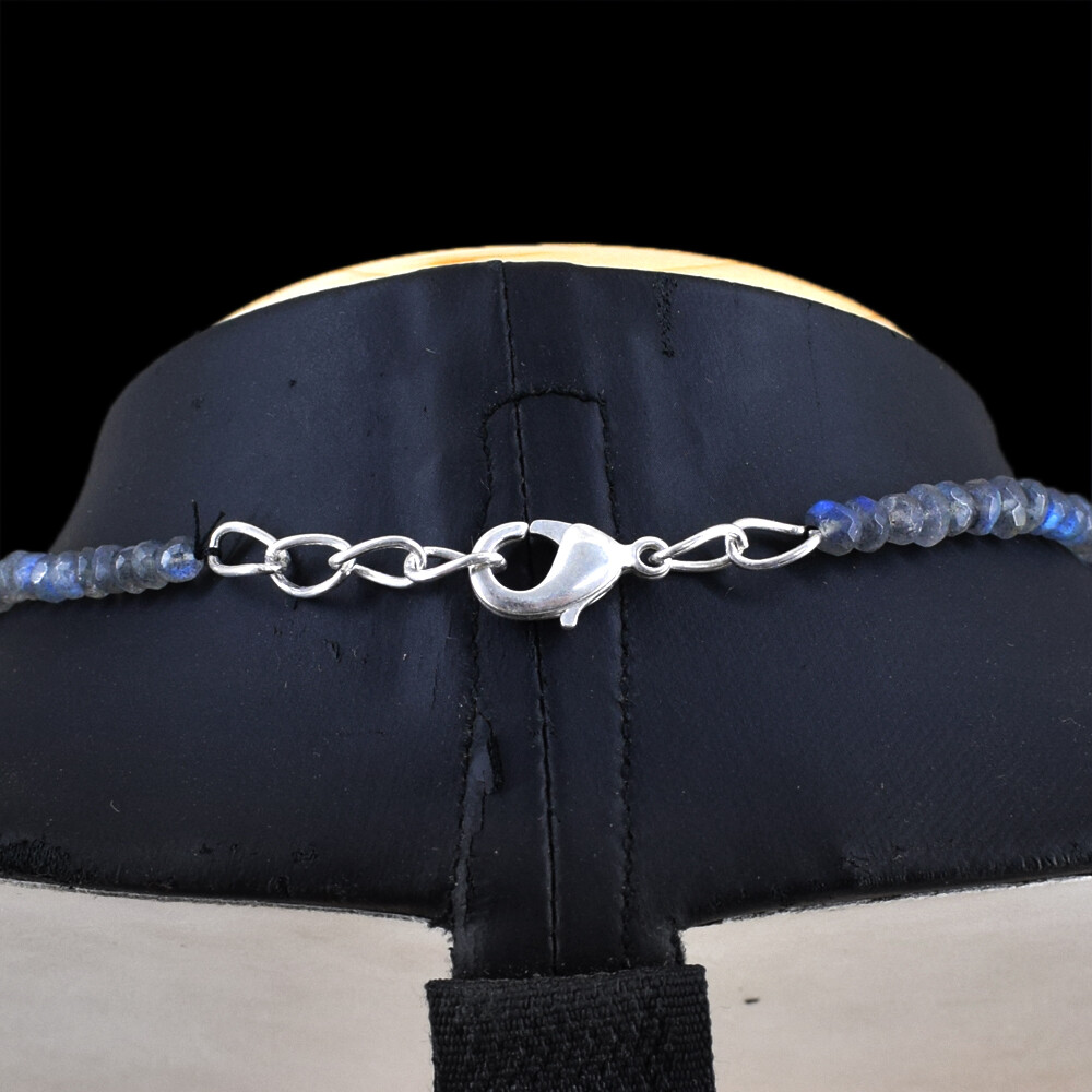 60.00 Cts Earth Mined Blue Flash Labradorite Round Cut Beads Necklace NK 22E49