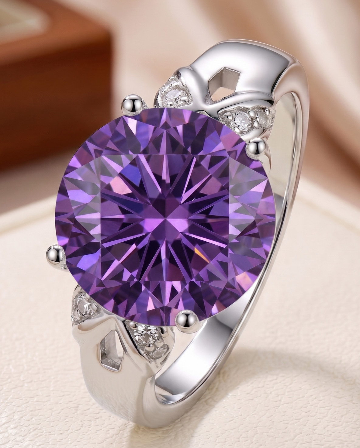 RARE 6.00 Ct Certified Round Shape Purple Natural Diamond Ring White Gold Finish