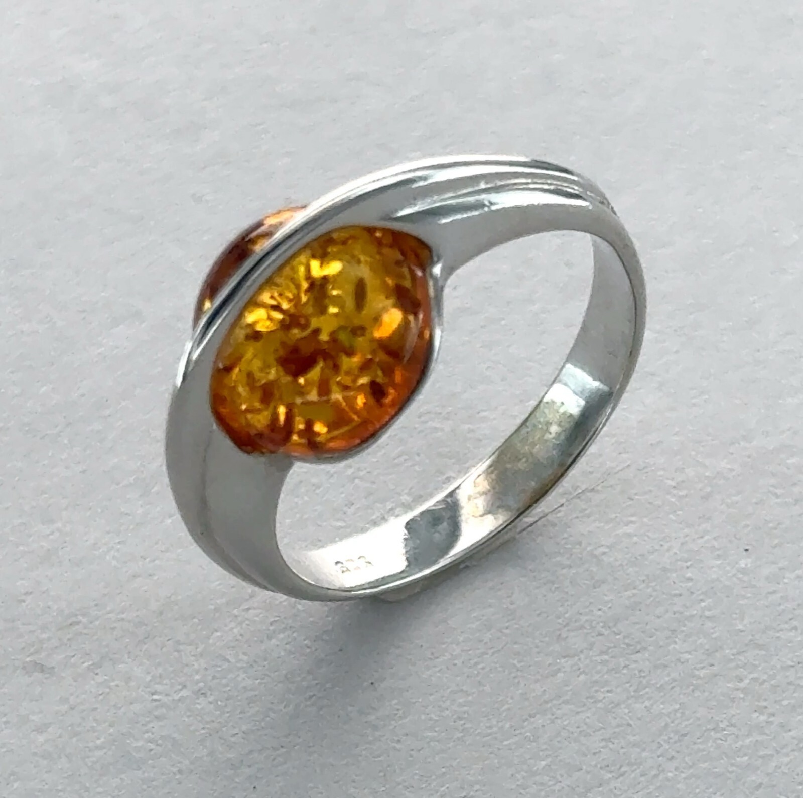 Cognac / Brown Round BALTIC AMBER Space Ring 925 STERLING SILVER Poland #22e